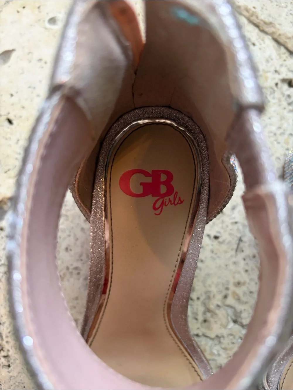 GB girls Rose Gold Sparkle Ankle-Strap Dress Sandals